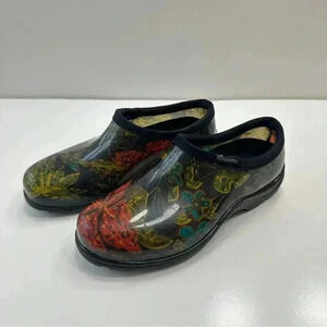 Sloggers Womens Garden‎ Clogs Size 6 Waterproof Shoes Blue Flowers Made in USA